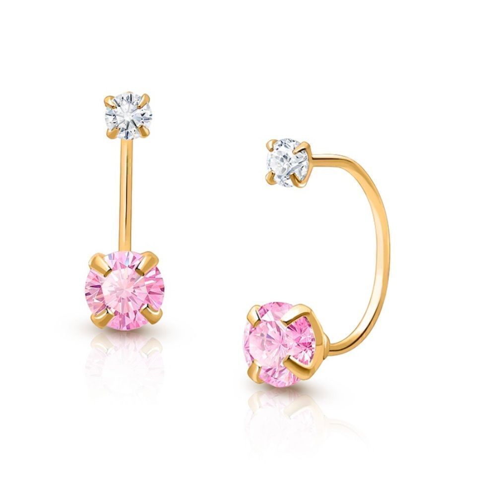 14k solid gold CZ Screw Front earrings | Telephonic Earrings | Birthday Gift |